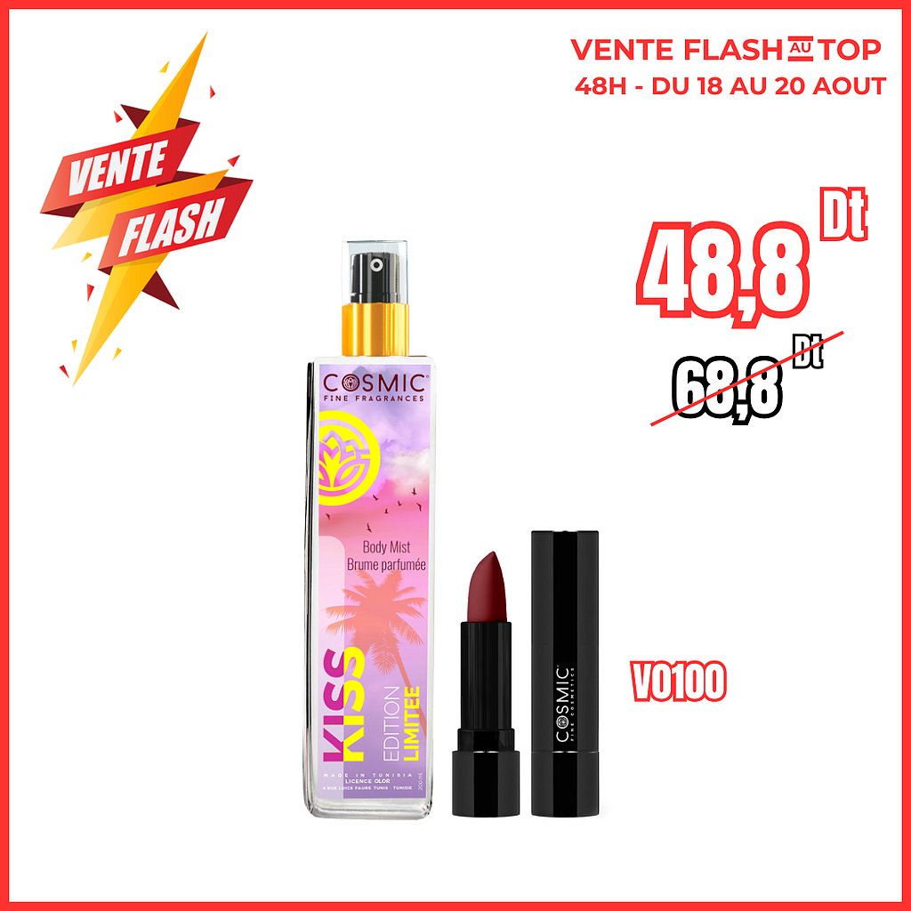 Brume kiss + rouge à levre v100 ( vente flash)