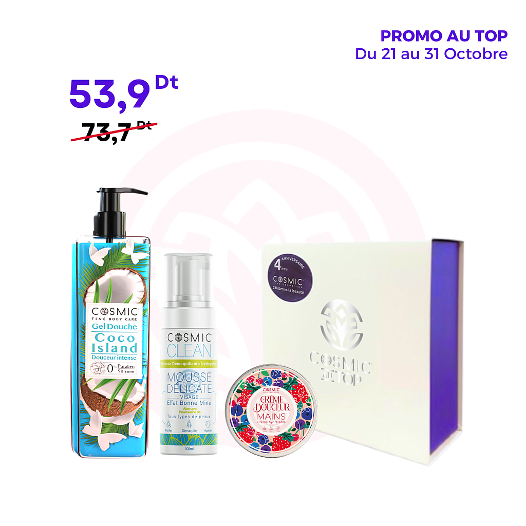 Pack Mousse Délicate, Gel Douche Coco Island &amp; Crème à Mains + Coffret COSMIC (PROMO)