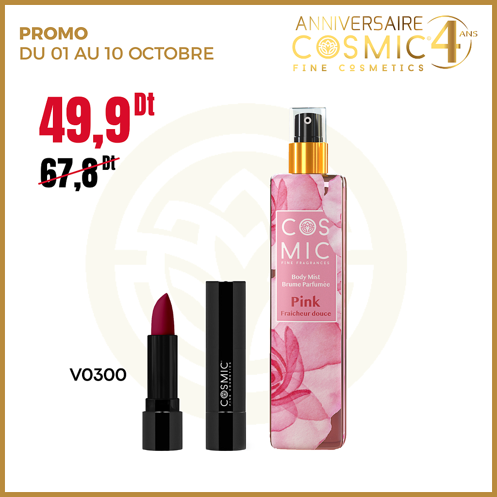 Pack brume pink+rouge à levre V300 (PROMO)